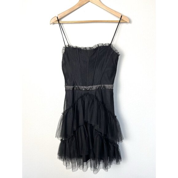 Black Tulle Ruffle Dress Whimsigoth Dark Fairy Grunge Womens‎ Size XS Party Date - Picture 1 of 11